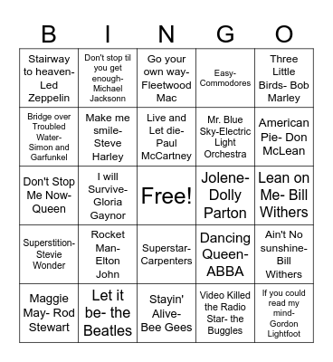 70's Bingo! Bingo Card