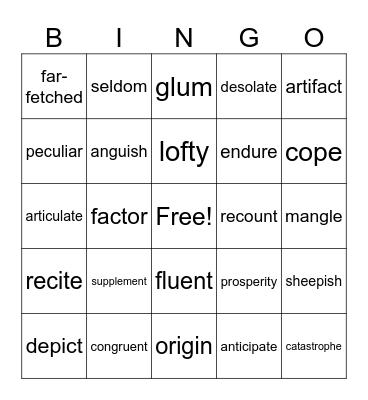 Vocabulary Bingo Card