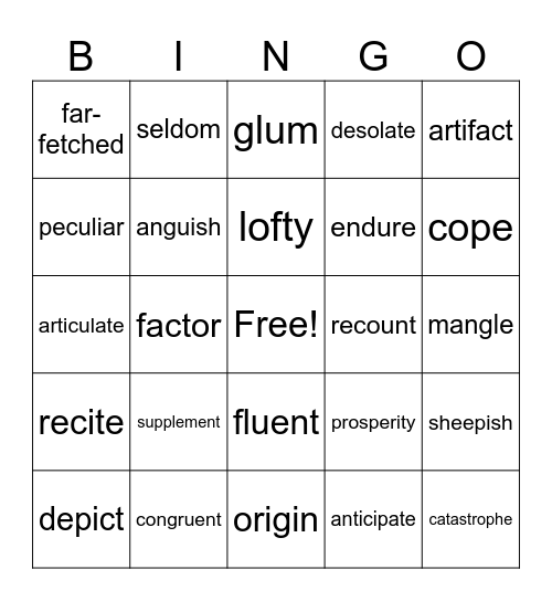 Vocabulary Bingo Card