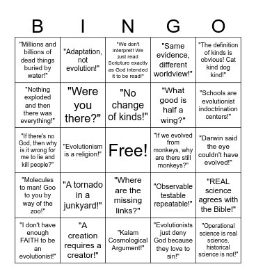 Creationist Bingo Card