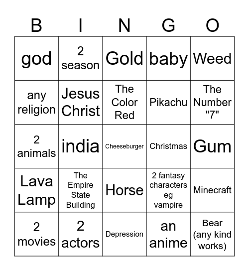 Infinite Craft Bingo Card