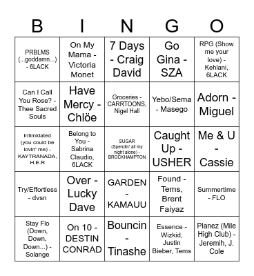 Rhythm and Blues Bingo Card