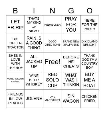 #1-PUT YOUR REAR IN GEAR COUNTRY PARTY Bingo Card