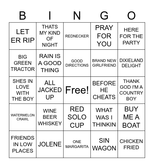 #1-PUT YOUR REAR IN GEAR COUNTRY PARTY Bingo Card