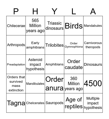 Arthropod, Amphibian, and Reptile Bingo Card