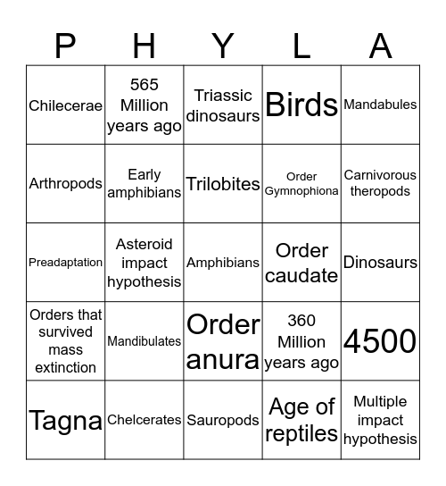 Arthropod, Amphibian, and Reptile Bingo Card