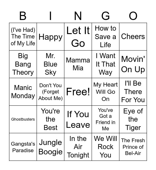 Songs from TV & Movies #3 Bingo Card