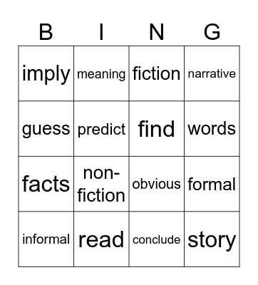 Reading TF** Bingo Card