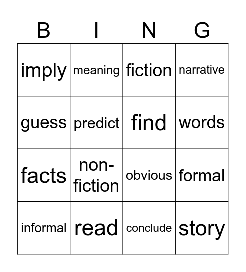 Reading TF** Bingo Card