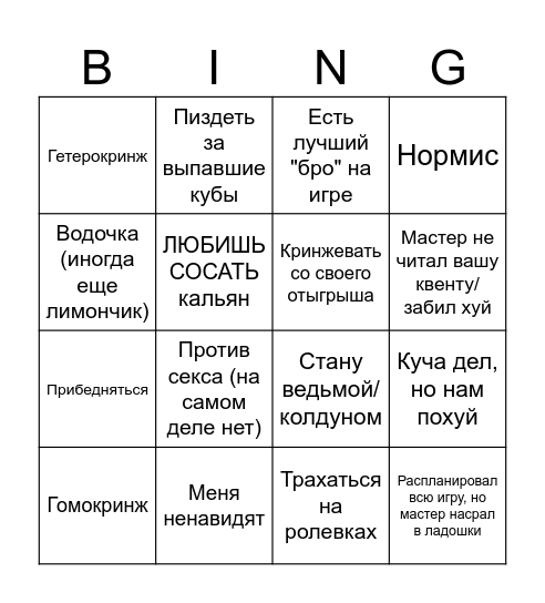 Бинго РиС (Рина+Соня) Bingo Card