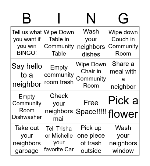 Bay Apartment Bingo Card