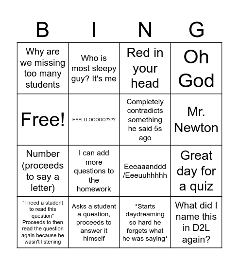 Physical Science Bingo Card