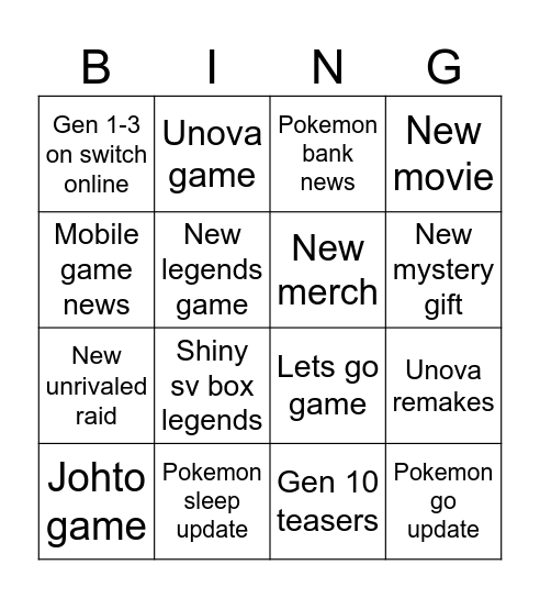 Untitled Bingo Card