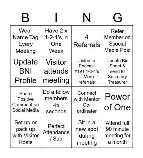 BNI Bingo Card