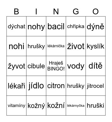 Zdraví x nemoci Bingo Card