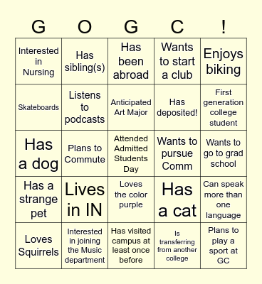 Admitted Students Day 2024 Bingo Card