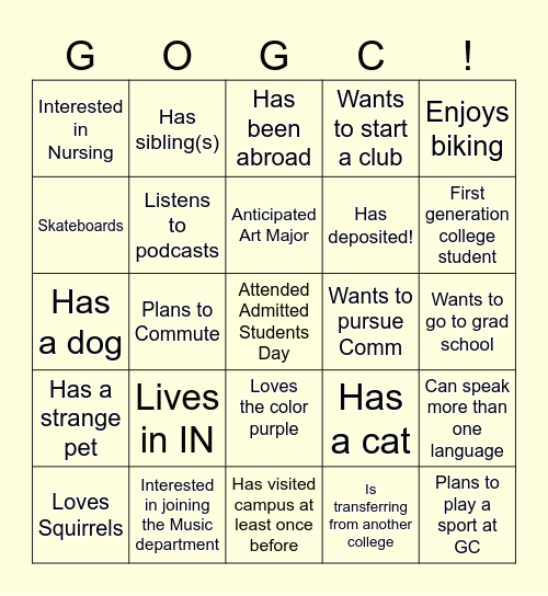Admitted Students Day 2024 Bingo Card