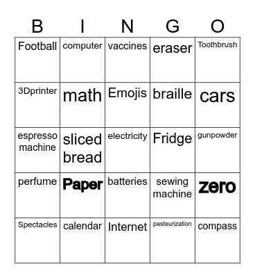 Inventions Bingo Card