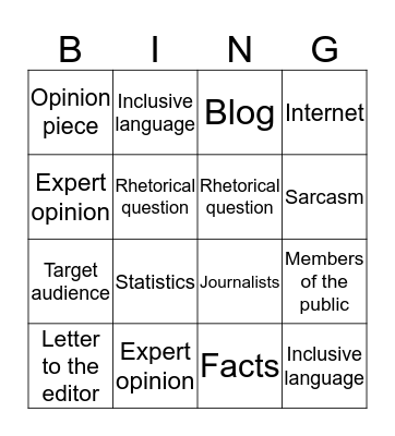 Language Bingo Card