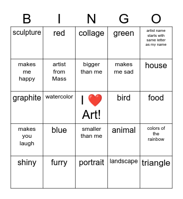 I ❤️ Art Museums! Bingo Card