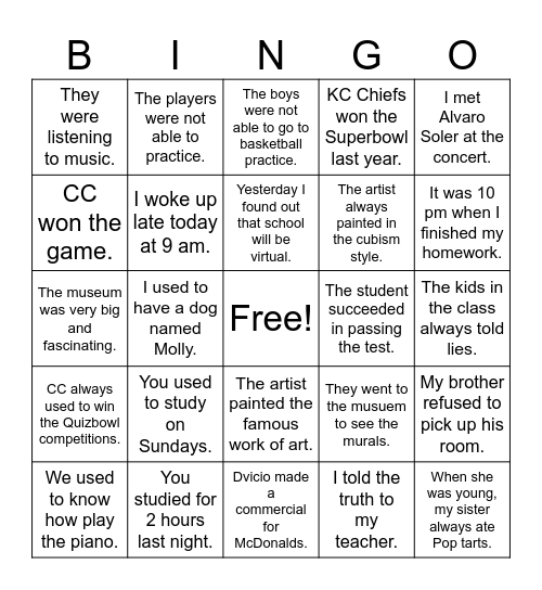 Preterite vs. Imperfect Bingo Card