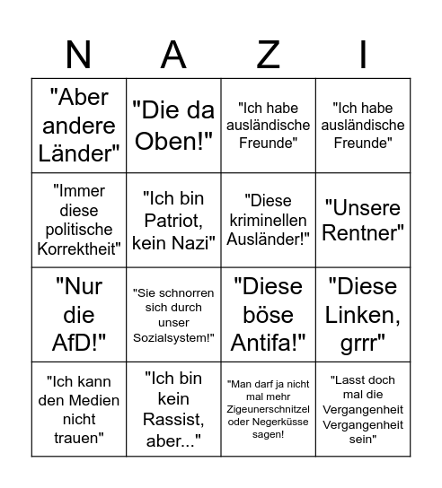 Nazi 1x1 Bingo Card