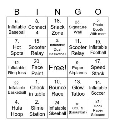 Mother Son Event Bingo Card