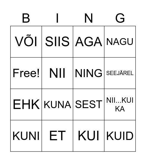 SIDESÕNAD Bingo Card