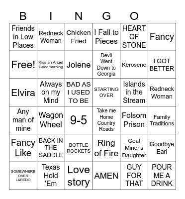 EVERYTHING COUNTRY Bingo Card
