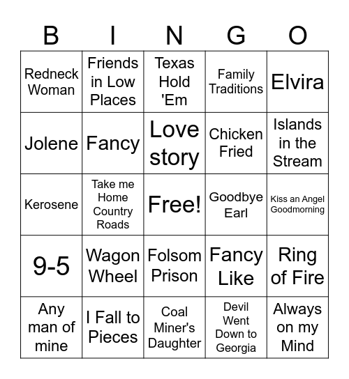 EVERYTHING COUNTRY Bingo Card