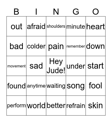 Hey Jude! Bingo Card