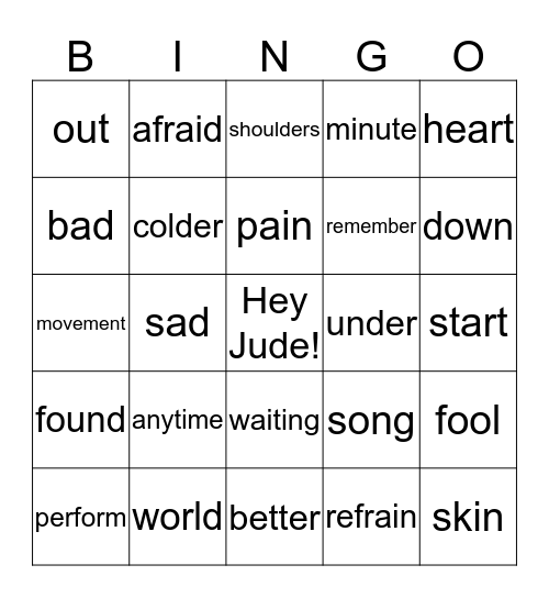 Hey Jude! Bingo Card