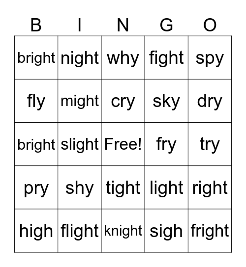 igh/y Bingo Card