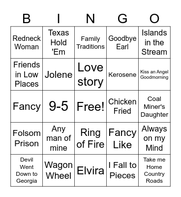 EVERYTHING COUNTRY Bingo Card