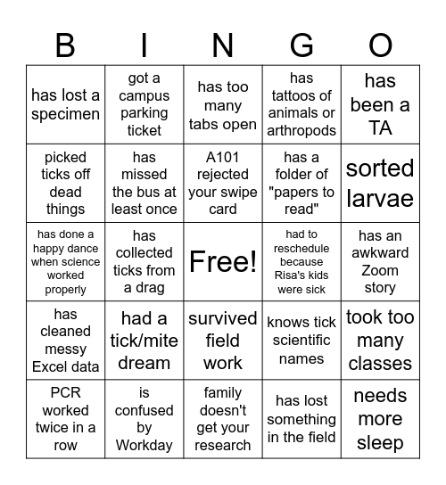 Grad Student Bingo Card