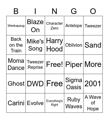 Phish Mexico 2024 Bingo Card