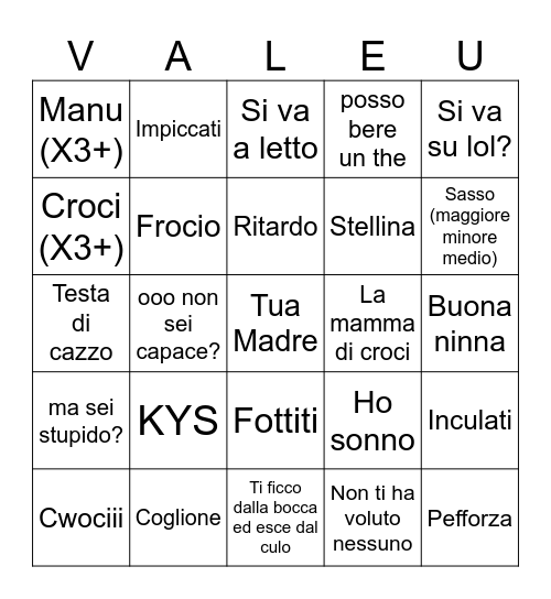 Bingo valeria Bingo Card