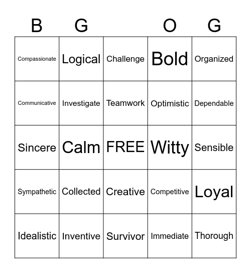 True Colors Bingo Card