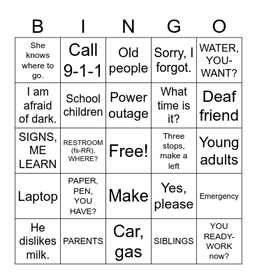 ASL 1 Review Bingo Card