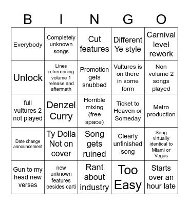 VULTURES 2 2.22.24 Bingo Card