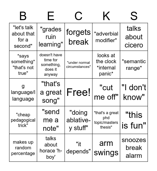 Becker Bingo Card