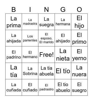 La Familia BINGO! Bingo Card