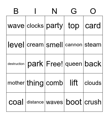 Oops All Nouns Bingo Card