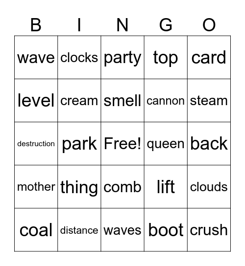 Oops All Nouns Bingo Card