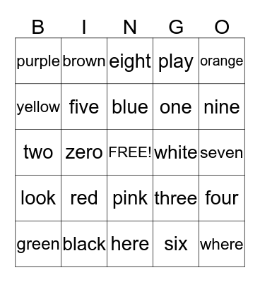 SIGHT WORDS Bingo Card