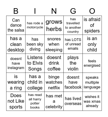 Category & SRM Bingo Card
