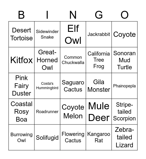 Rarities Bingo Card