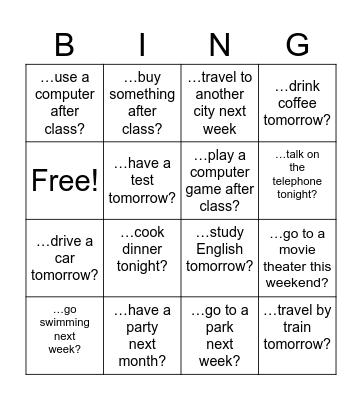 BE GOING TO Bingo Card