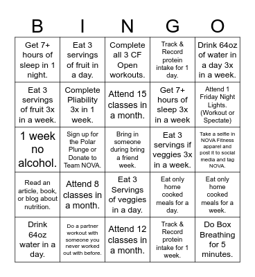 Nutrition & Accountability Bingo Card