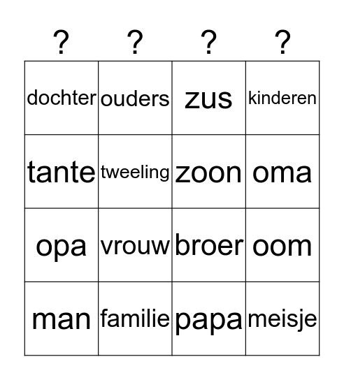 familie bingo Card